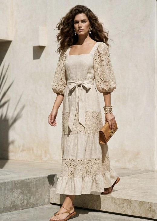 Bēša kokvilnas garā kleita (S; L)