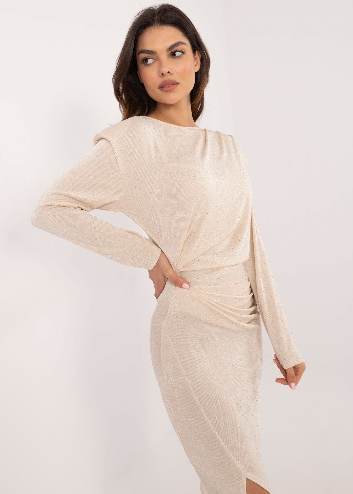 Bēša spīdīga kleita (One size/S-L)