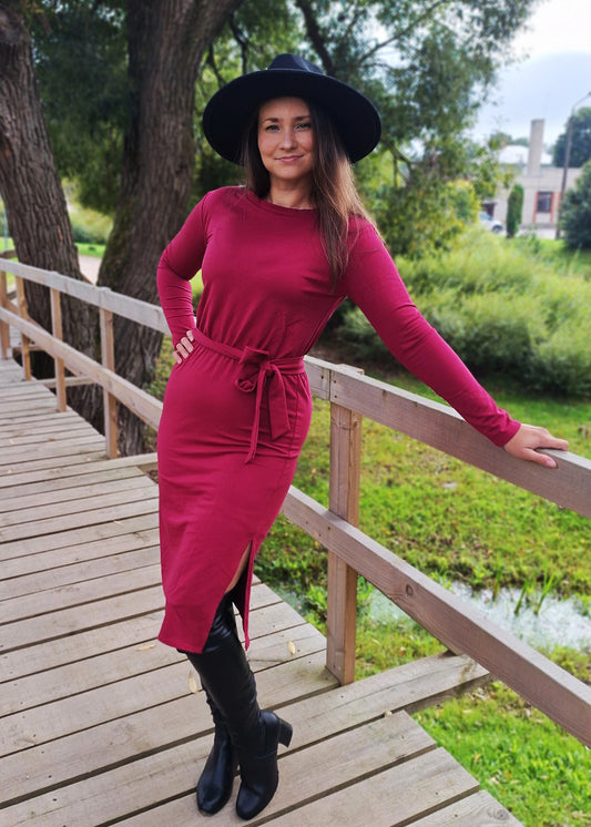 Bordo kokvilnas kleita (S; XL)