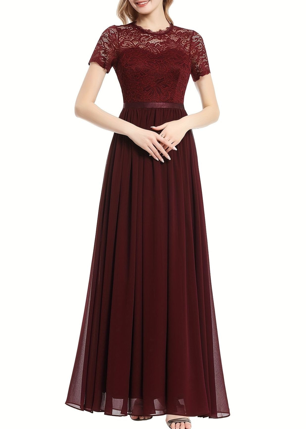 Bordo garā mežģiņu kleita (M; XXL)
