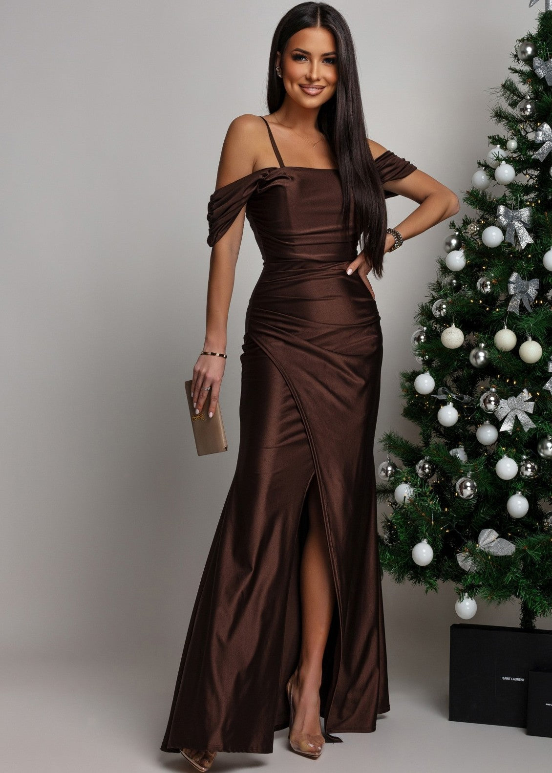 Brūna garā vakarkleita (One size/XS-M)