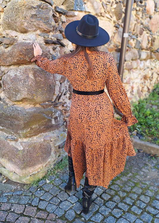 Brūna, raiba midi kleita (One size)