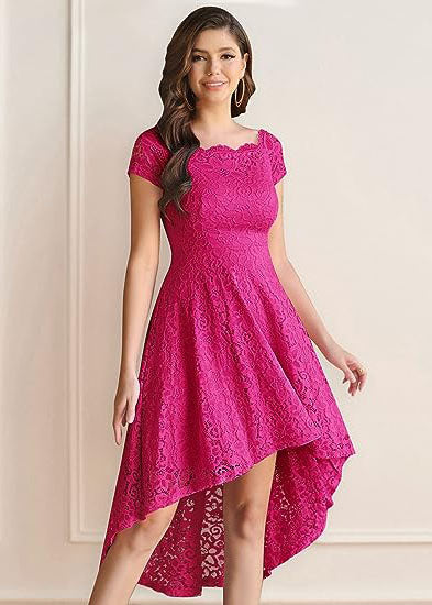 Fuksiju rozā mežģīņu kokteiļkleita (S; XL)