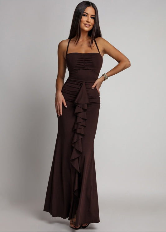 Brūna garā vakarkleita (One size/XS-M)