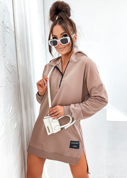 Tumši bēšs garais džemperis/kleita (S)