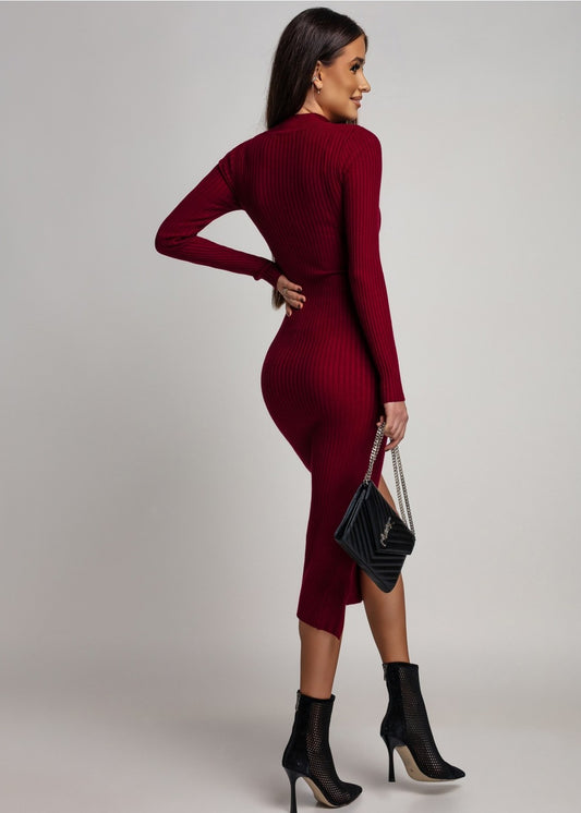 Bordo pieguļoša adīta kleita (XS/S)