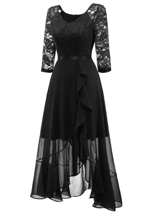 Melna šifona un mežģīņu kleita (M)