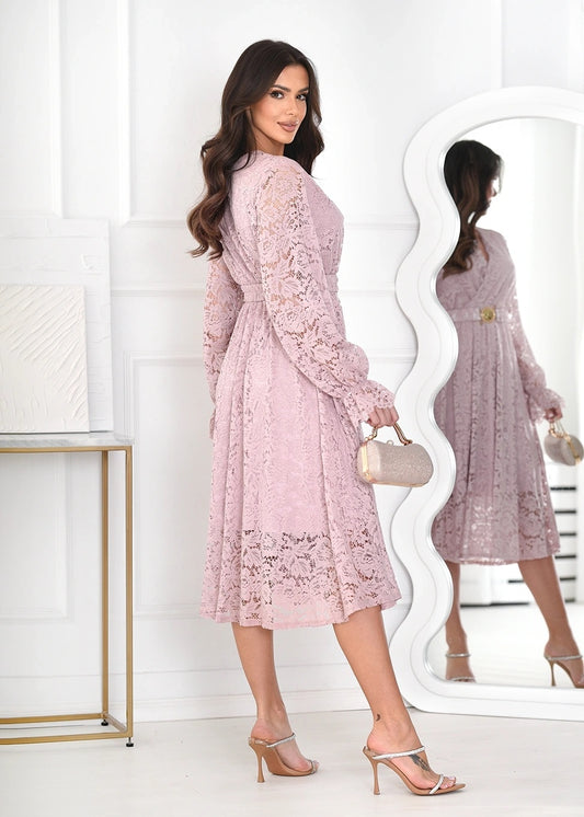 Rozā mežģīņu kleita (One size/S-XL)