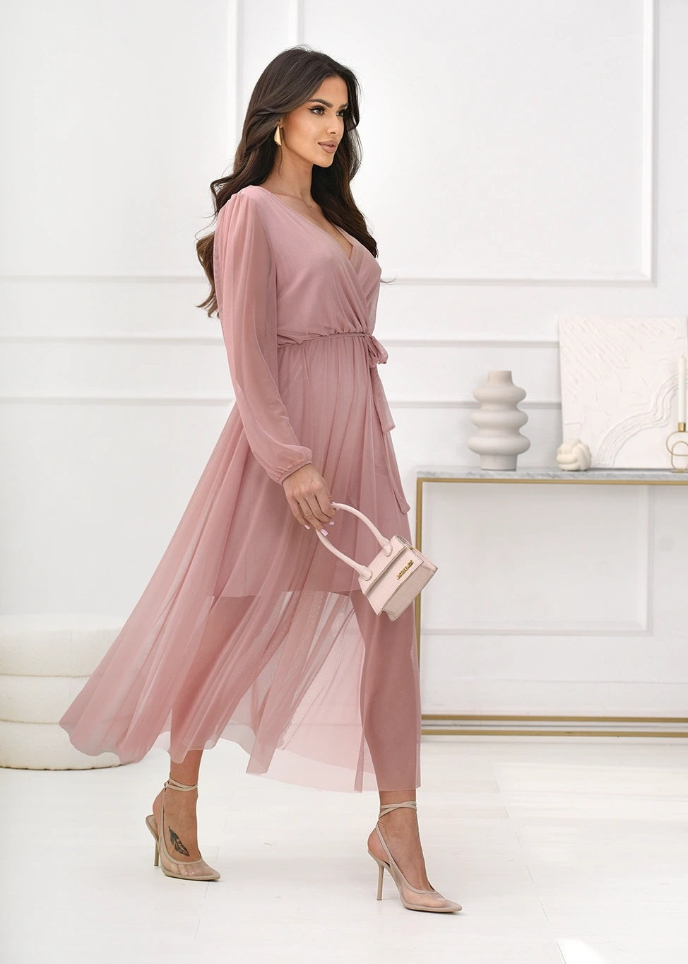 Rozā tilla kleita ar jostu (One size/S-L)