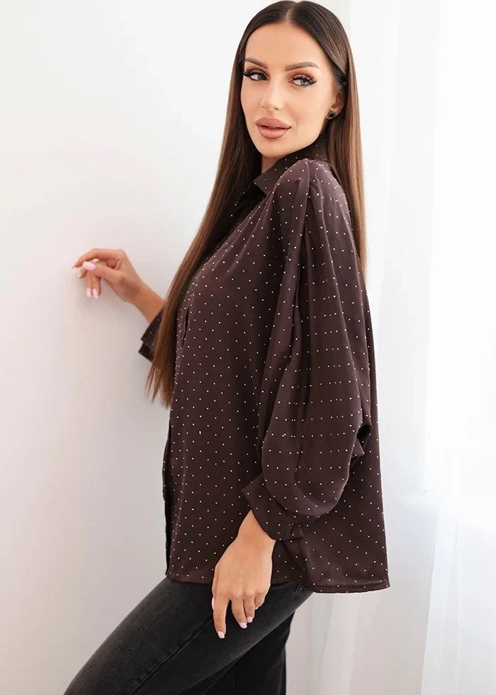 brūna spīdumu blūze svētkiem ikdienai