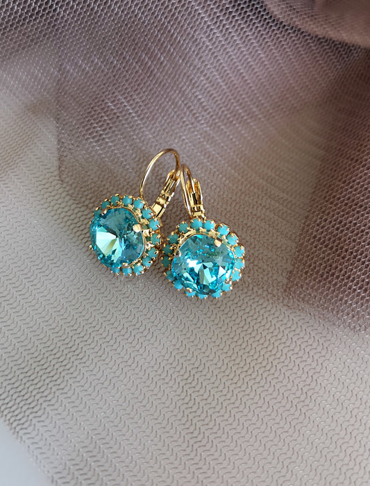 Apzeltīti Light Turquise 10mm kvadrātu greznie auskari