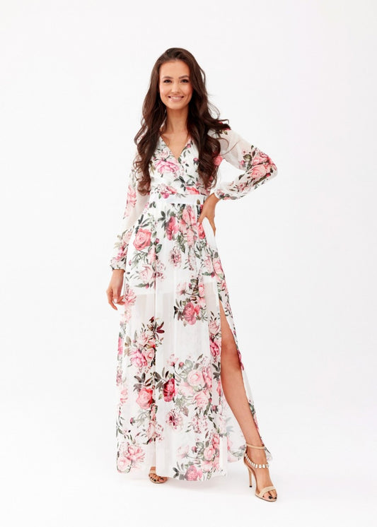 Balta garā kleita ar ziediem (S)