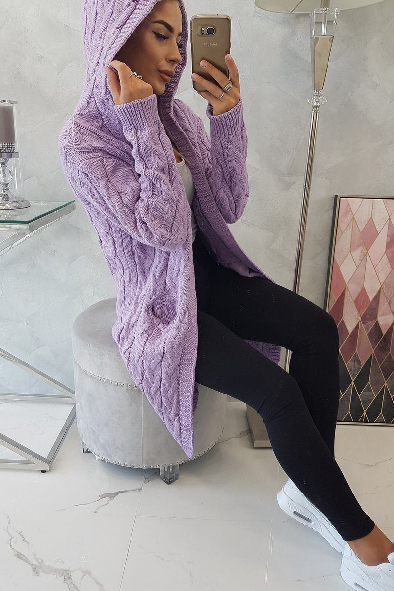 Gaiši violeta garā jaka ar kapuci