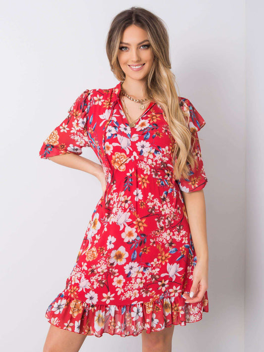 Sarkana, puķaina kleita (S/M)