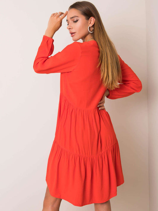 Oranži sarkana viskozes volānu kleita (S/M)