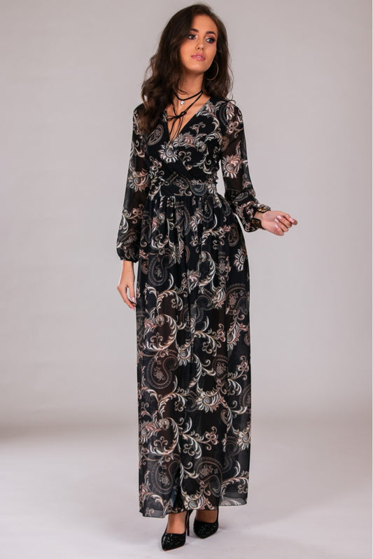 Melna maxi kleita ar rakstu (S)