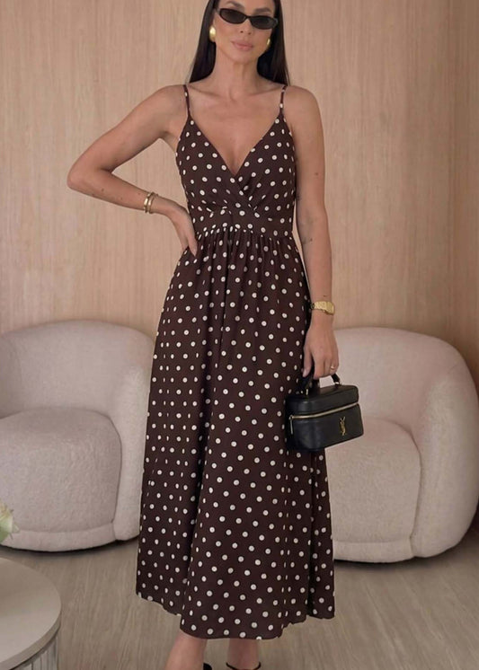 Brūna, punktota garā kleita (One size/XS-M)