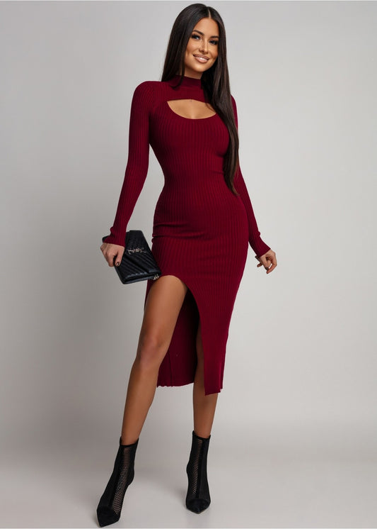 Bordo pieguļoša adīta kleita (XS/S)