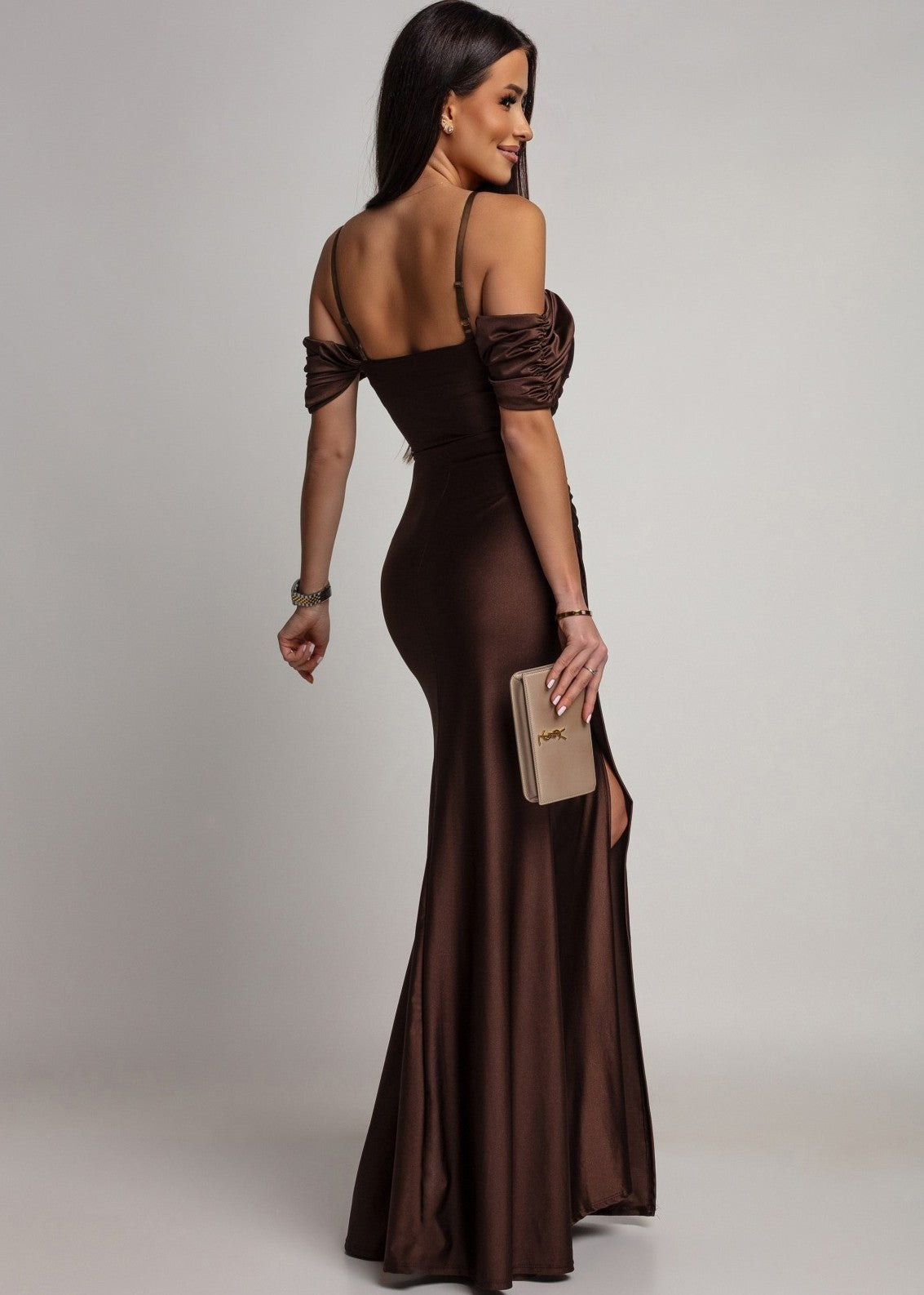 Brūna garā vakarkleita (One size/XS-M)