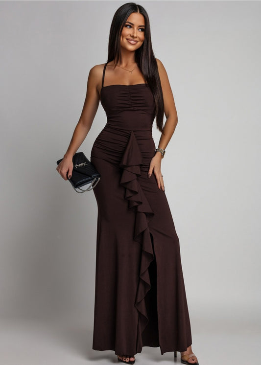 Brūna garā vakarkleita (One size/XS-M)