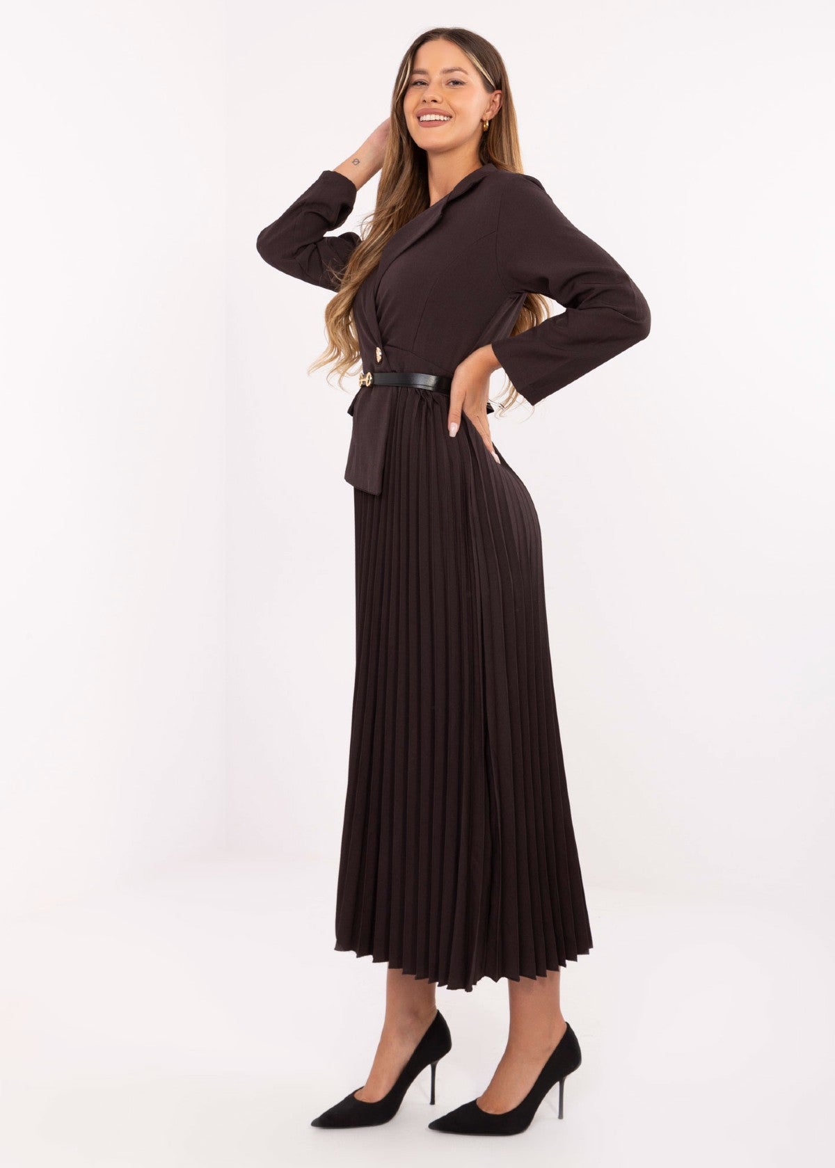 Tumši brūna midi kleita (One size/S-L)