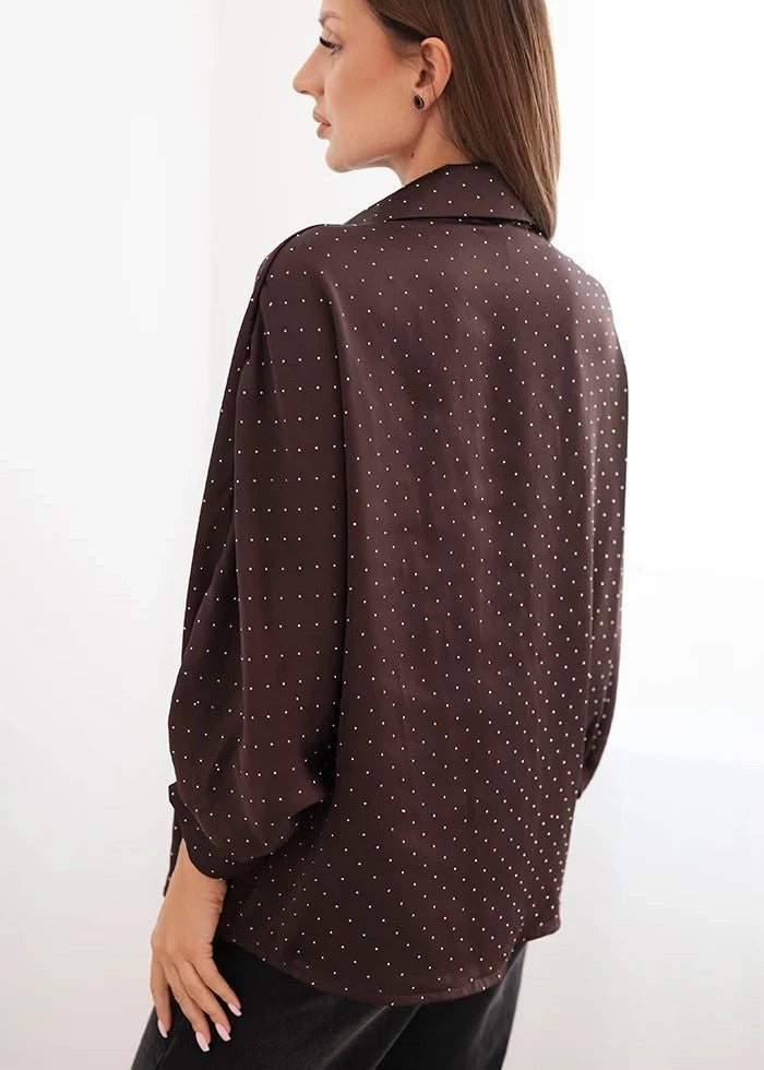 brūna brīva oversize blūze ar spīdumiem