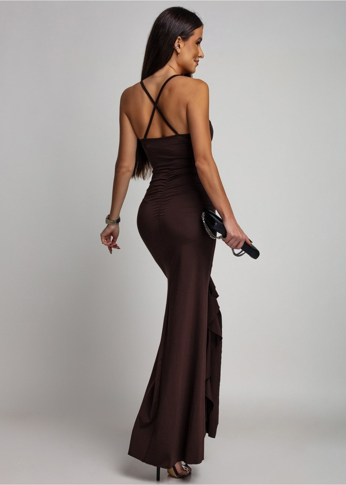 Brūna garā vakarkleita (One size/XS-M)