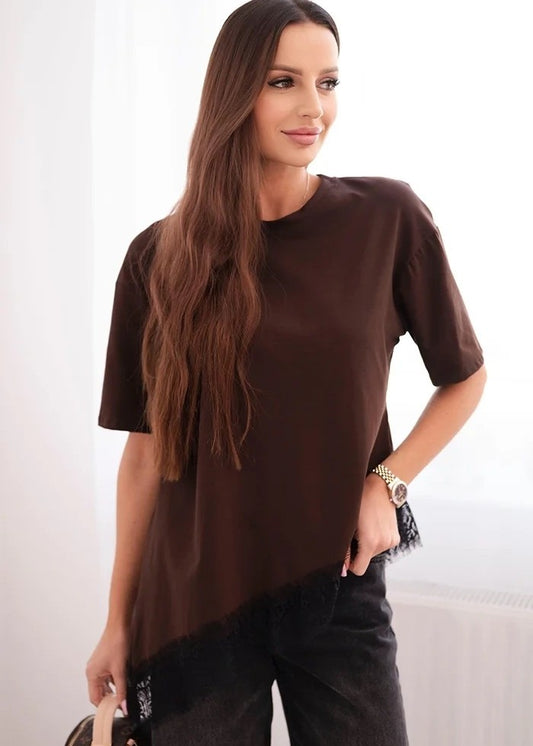 Asimetrisks krekliņš ar mežģīni (One size/S-L)