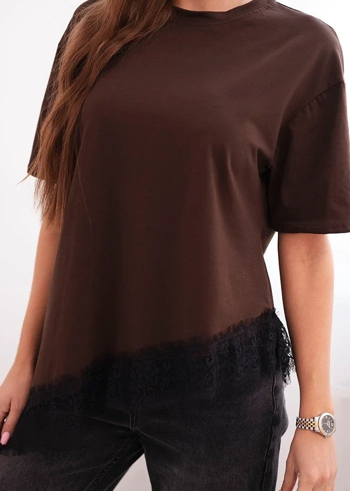 Asimetrisks krekliņš ar mežģīni (One size/S-L)