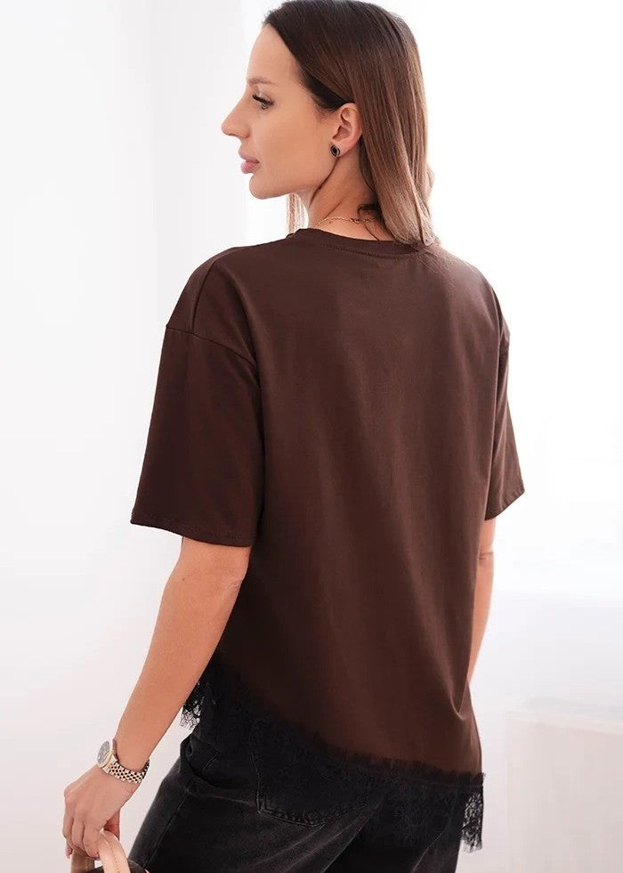 Asimetrisks krekliņš ar mežģīni (One size/S-L)