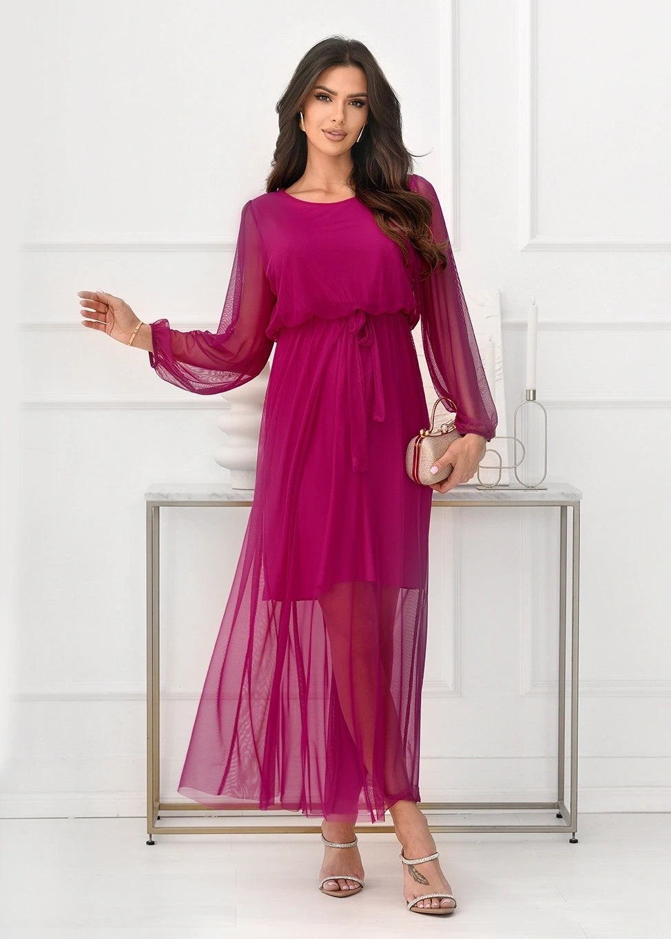 Fuksiju rozā tilla kleita (One size/S-L)