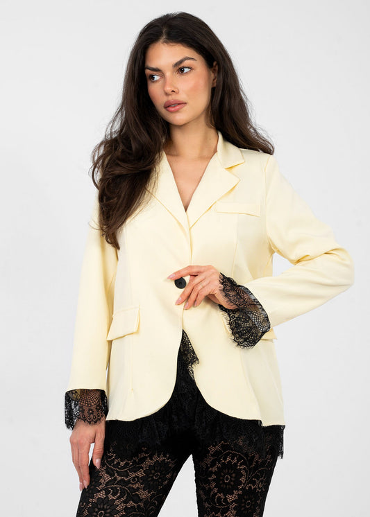 Gaiši dzeltena žakete ar mežģīni (One size/S-L)