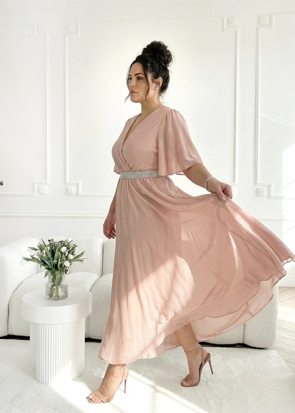 Rozā garā svētku kleita (One size/M-2XL)