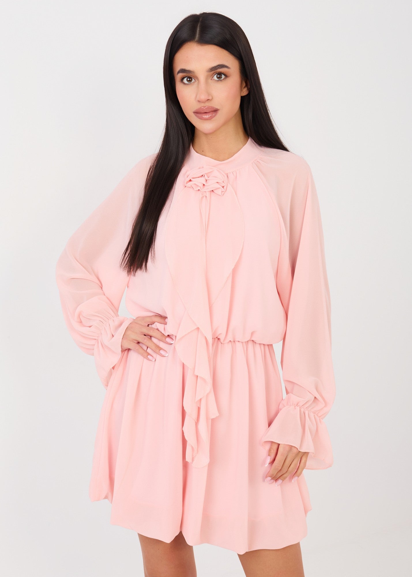 Rozā šifona mini kleita (One size/S-L)