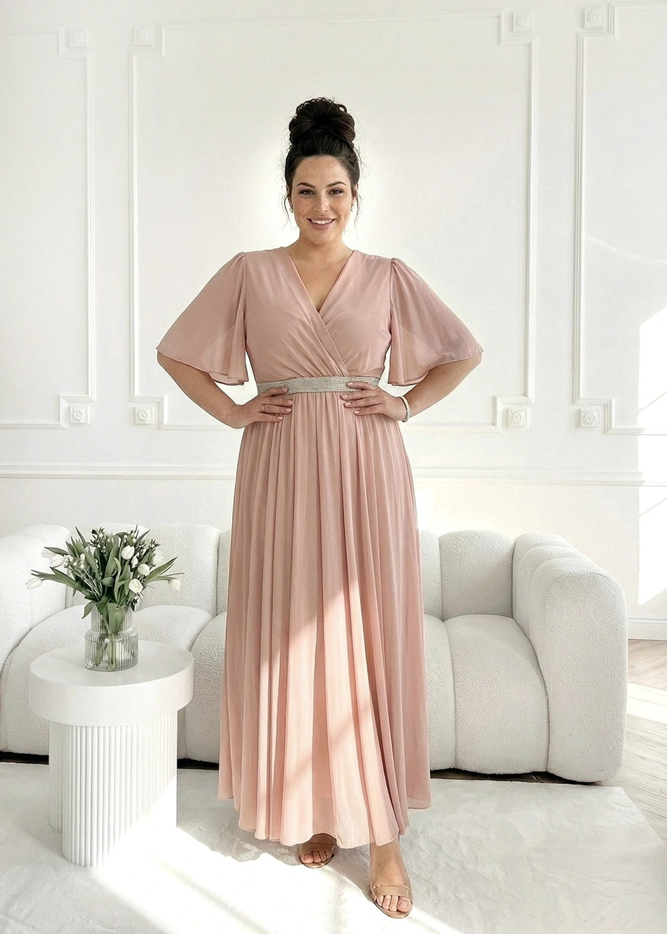 Rozā garā svētku kleita (One size/M-2XL)