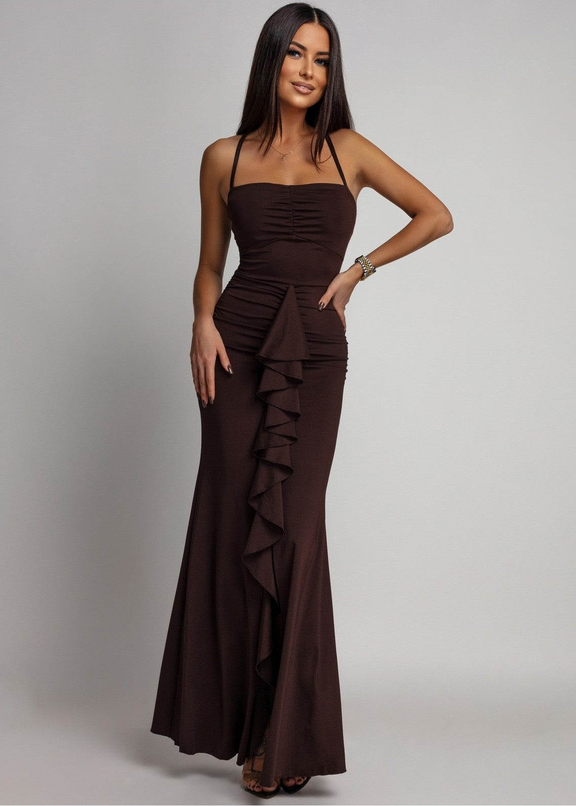 Brūna garā vakarkleita (One size/XS-M)