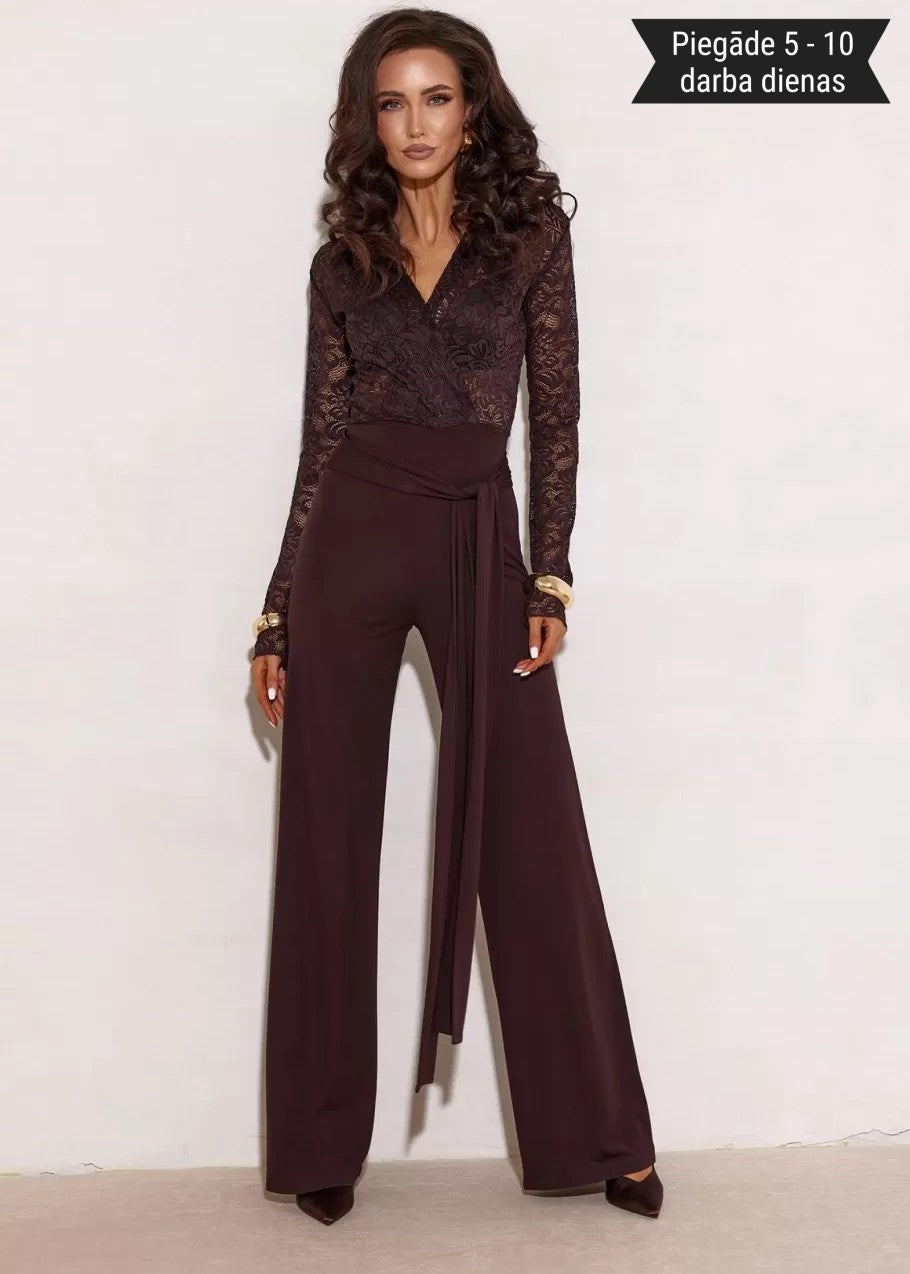 grezns brūns mežģīņu sieviešu svētku kombinezons