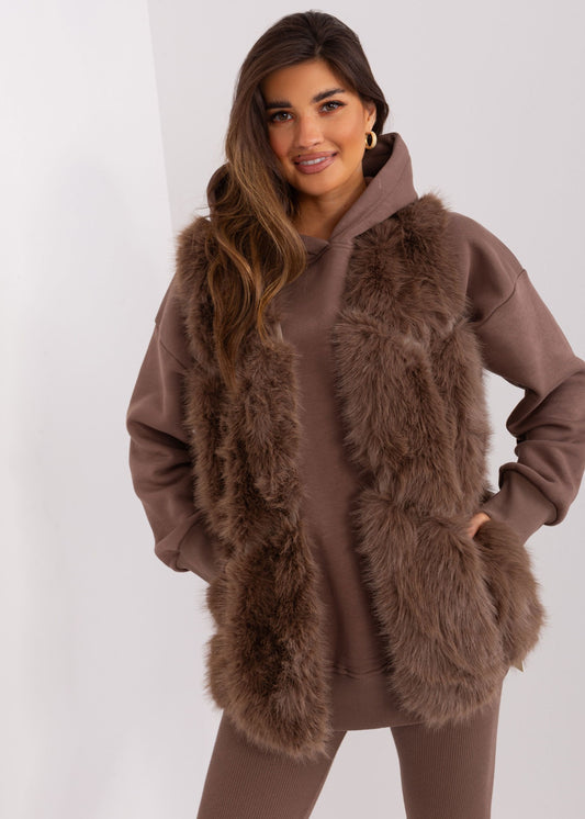 Brūna mākslīgās kažokādas veste (S/M; L/XL)