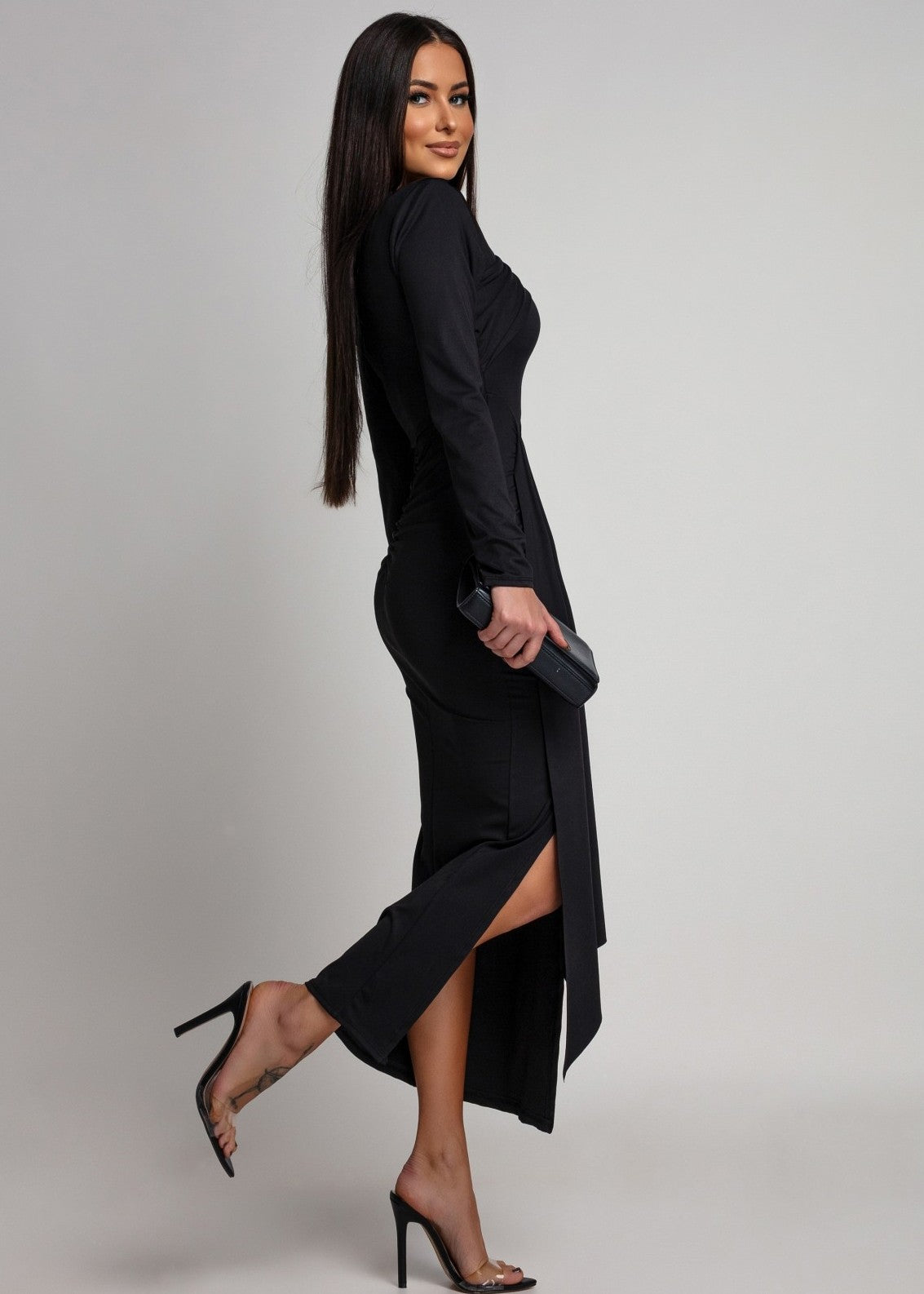 Melna pieguļoša kleita (One size/XS-M)