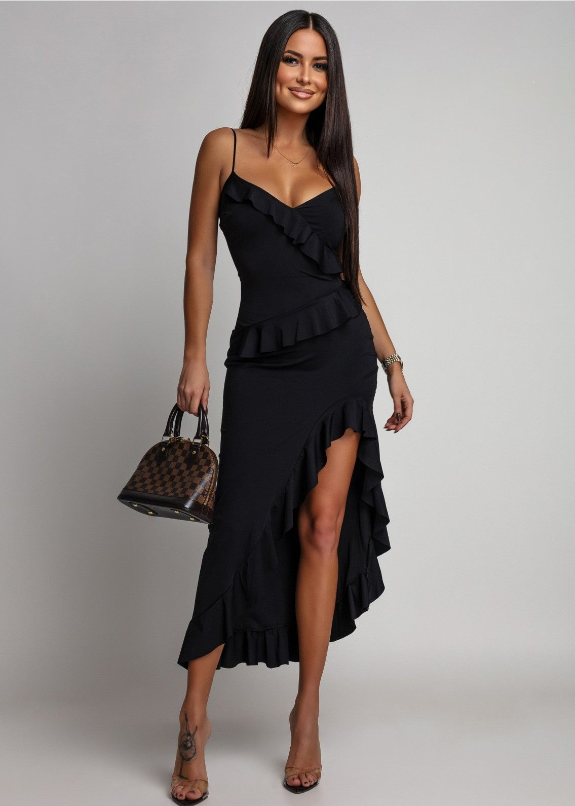 Melna kleita ar volāniem (One size/XS-M)