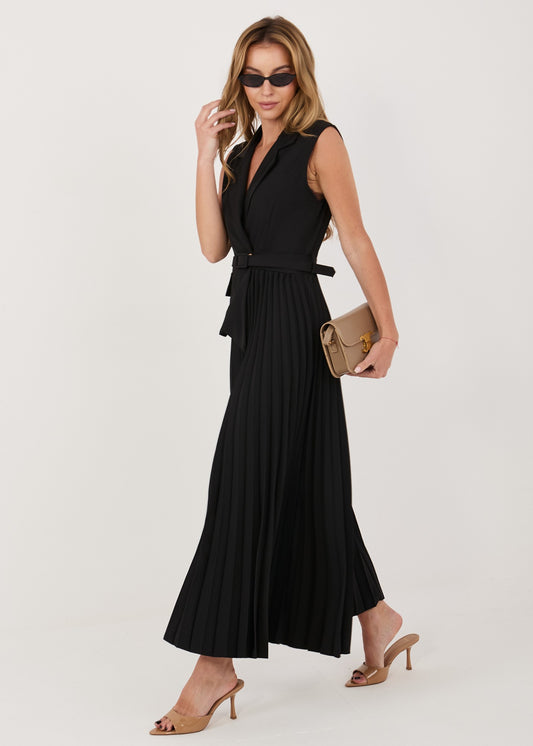 Melna plisēta midi kleita (One size/S-L)