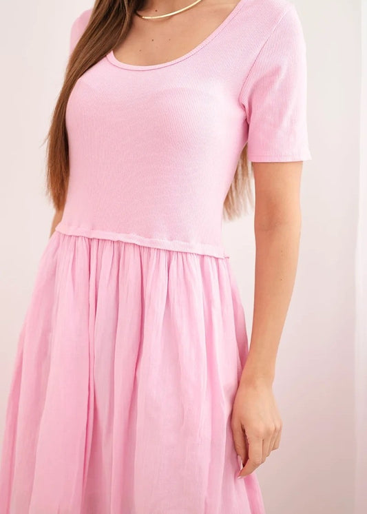 Rozā ikdienas kleita (One size/S-L)