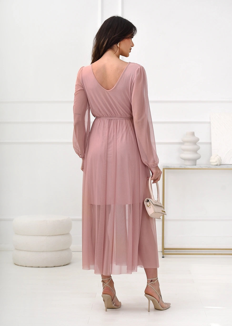 Rozā tilla kleita ar jostu (One size/S-L)