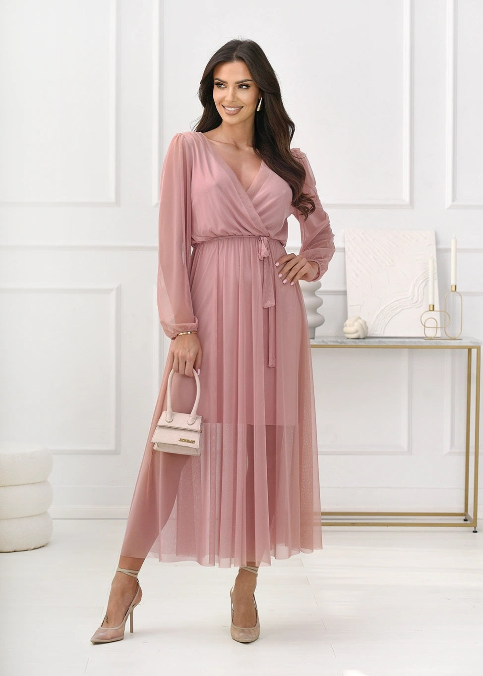 Rozā tilla kleita ar jostu (One size/S-L)