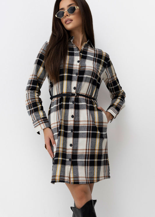 Rūtaina kleita ar jostu (S; M; L; XL)