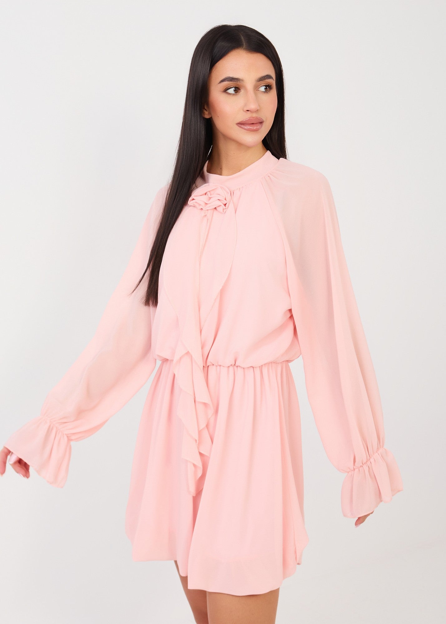 Rozā šifona mini kleita (One size/S-L)