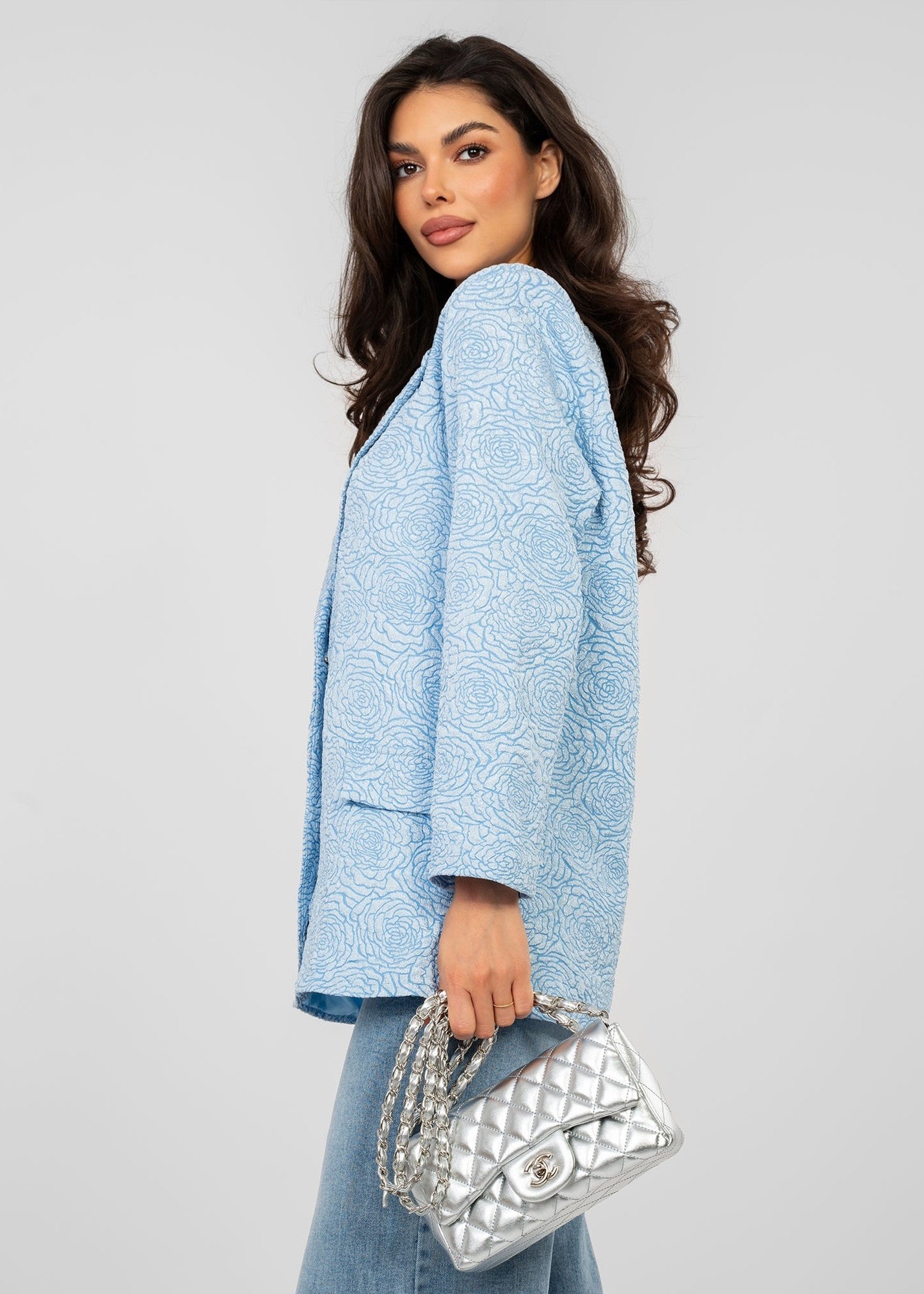 zila sieviešu žakete ar pogu