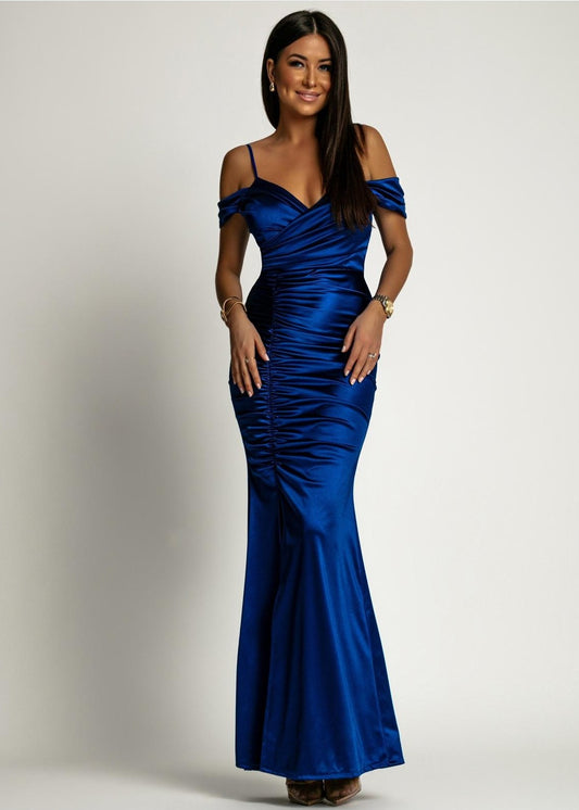 Zila satīna vakarkleita (XS/S)