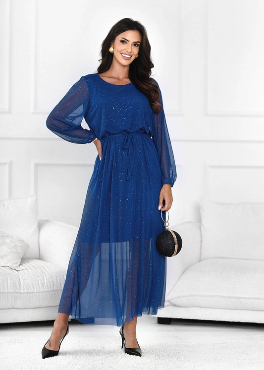 Zila, spīdīga kleita (One size/S-L)